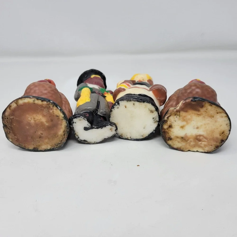 Vintage‎ Thanksgiving Pilgrim Man Woman and Turkey Figural Candle Set of 4
